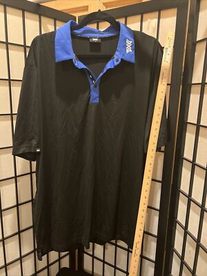 PXG Golf Polo Shirt Mens X Large Black With Blue Collar Logo Performance  Stretch