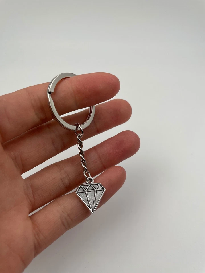 Portachiavi Diamante Pietra Cristallo Argento Metallo Ciondolo Fascino - Immagine 4 di 4