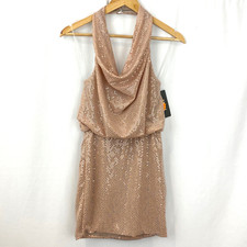 New Italian Ladies Peach Cowl Neck Open Back Sequin Party Dress One Size