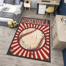Baseball Rug - Sport Theme Area Carpet, Custom Game Room Decor, Gift for Him