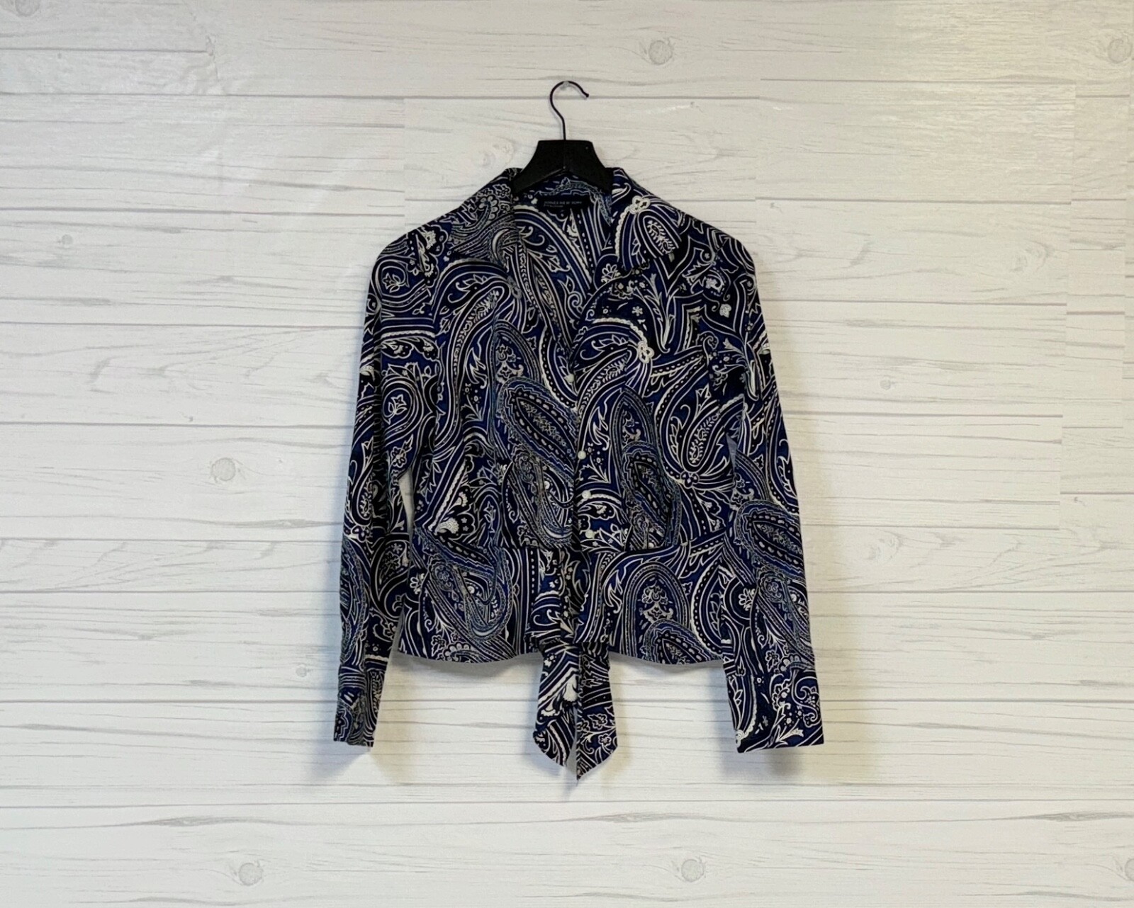 Jones New York shirt womens size small button up long sleeve blue paisley blouse