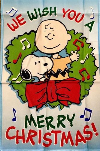 SNOOPY PEANUTS Garden Flag WE WISH YOU A MERRY CHRISTMAS 12"x18" 61707 NIP