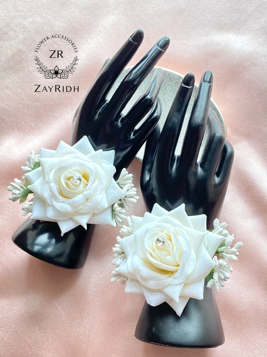 Ivory Rose Flower Bracelet Asian Indian Wedding Bridal Bridesmaids
