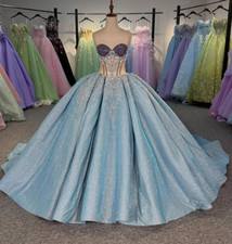 Sky Blue Quinceanera Dress Glitter Sweetheart Princess Beading Ball Gown Custom