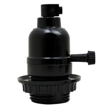 Bulb Holder E27 Black in Switch for Lamp Pendant With Shade Ring & Cord Grip UK