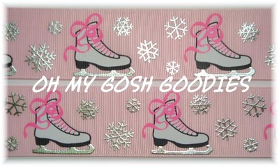 1.5 ICE SKATE PRINCESS SNOWFLAKE SILVER BLING GROSGRAIN RIBBON 4 HAIRBOW BOW