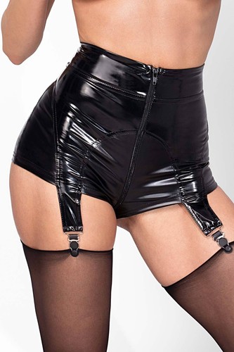 NOIR HANDMADE Glam Girl Straps-Shorts Wetlook + Lack Schwarz Hauteng KINKY GOTH - Picture 5 of 10