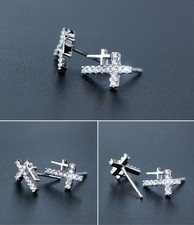 7x10mm 925 sterling silver Stud Earrings Faith Cross Cubic Zirconia gift BoxK20A