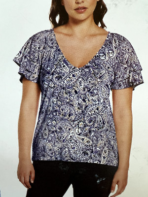 Rafaella Ladies V-Neck Cotton Modal Blend Knit Top Shirt Blouse Sz Small NEW NWT