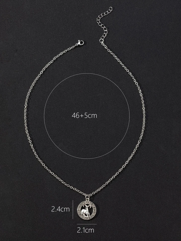 Collana Uomo Ariete simbolo decorato ciondolo rotondo zodiaco colore argento - Immagine 3 di 3