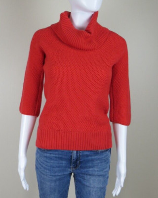 W by WORTH 100% Wool Cowl Neck Sweater SIZE XP (XXS) Orange Red