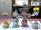 RECIPE CARD HOLDERS LOT OF 4 PURSE CUP SAUCER SHOE WATERING CAN — photo 1