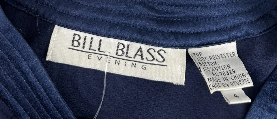 Body Bill Blass Noche Azul Marino Plisado Escote Encaje-Fondo Manga Larga Talla 4 Foto 4 de 4