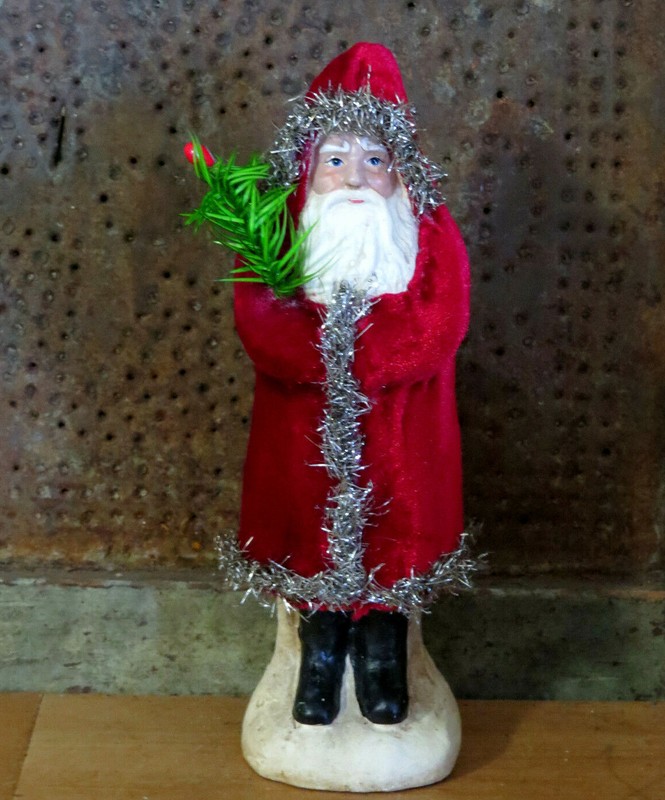 8" DEEP RED VELVET BELSNICKLE ~ Paper Mache Vintage Style GERMAN CHRISTMAS PAST!