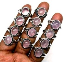 Rose Quartz Gemstone 925 Sterling Silver Plated 2pcs Rings Lot NRN-2229