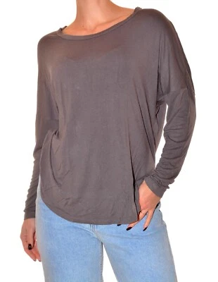 tshirt manches longues gris taupe uni taille S/M col rond fluide léger - Photo 1/4