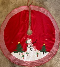 SNOWMAN Christmas Tree Skirt 48" red, green, white ....felt back