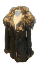 Marciano Army Belted Jacket Khaki With Fake Fur Size 40