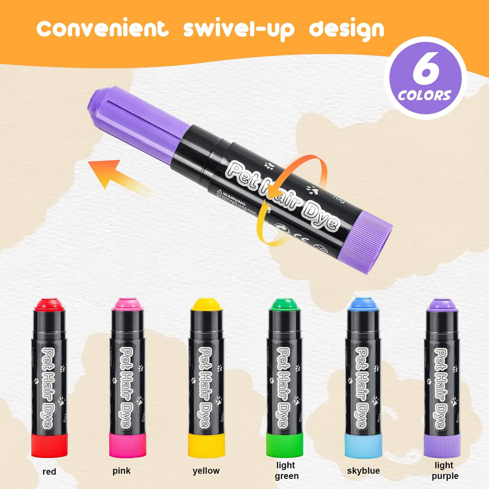 6 Colors Temporary Pet Hair Dye Color Pens Washable Dog Cat Fur Marking Pens