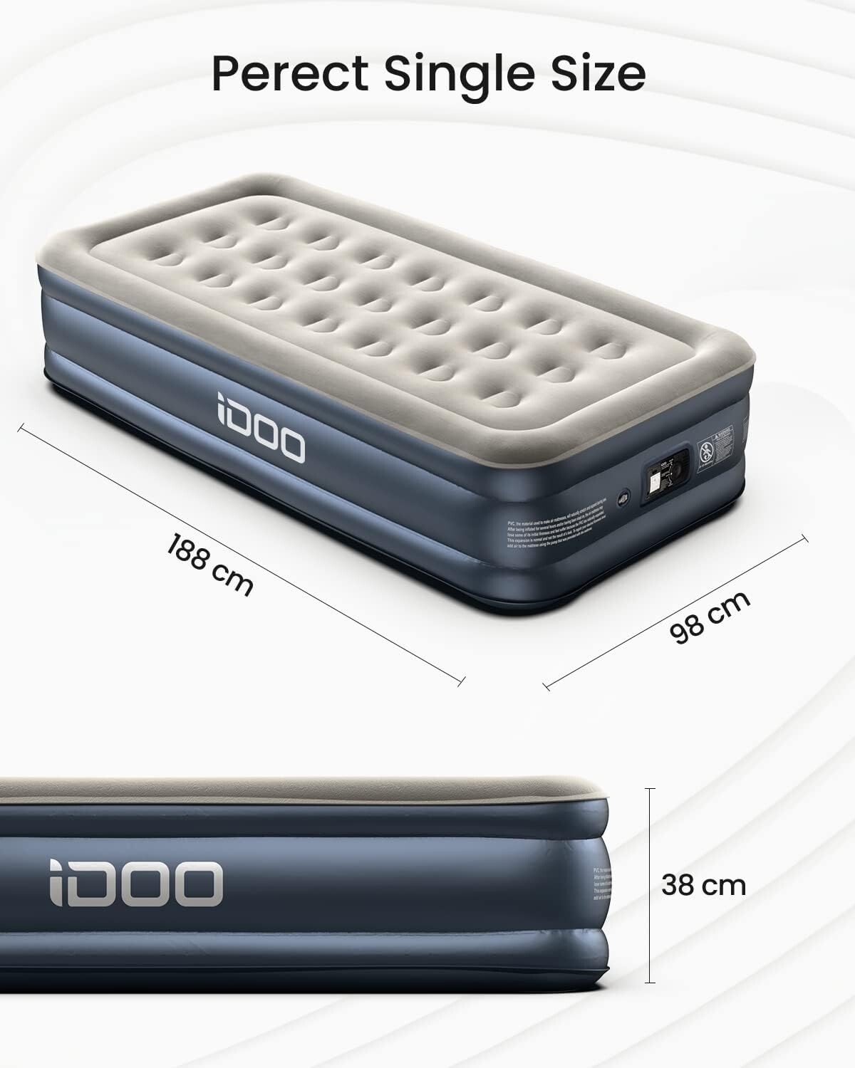iDOO SINGLE Size Air Bed Inflatable bed Built in Pump 3 Mins Inflation