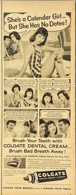 Colgate Dental Cream with Gardol ''A Calendar Girl with No Dates'' Print Ad 1957