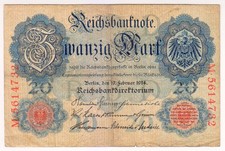 1914 Germay 20 Mark 5614732 Paper Money Banknotes Currency