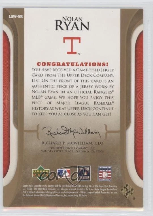 2004 SP Legendary Cuts Legendary Swatches Nolan Ryan #LSW-NR HOF - Image 2 of 2