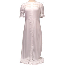 Quince Button Front Lace Trim Maxi Dress White Mulberry Silk Viscose Sz XS NWT