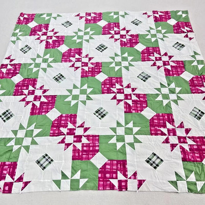 Handmade Friendship Stars Cotton Fabric Queen Size Patchwork quilt top/topper