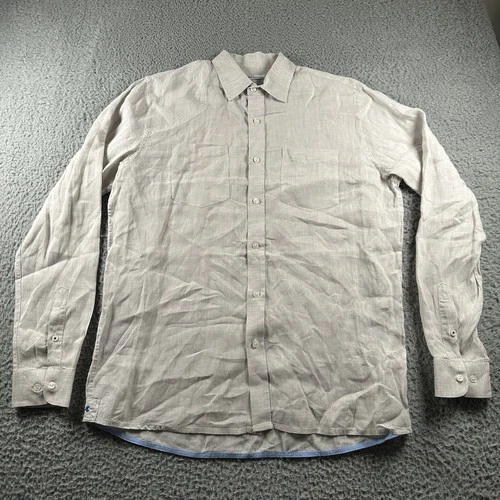 Criquet Shirt Mens Large Beige Linen Button Down Long Sleeve Casual Summer - product listing photo