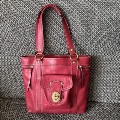 Coach MEDIUM F12888 Vintage Gigi Raspberry Red Leather Turnlock Tote