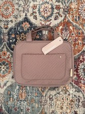 BAGSMART Mauve Quilted Makeup Bag with Zipper, Pockets, Handles, Fabric