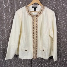 Dialogue Cream Lightweight Jacket Floral Embr...