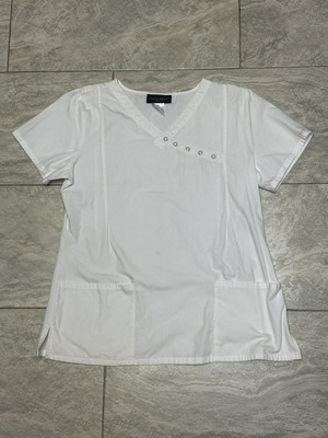 Baby Phat Logo Pearl Snap Womens Scrub Top White Medical Size Large Pockets