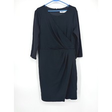 Eliza J Black Faux Wrap Sheath Dress 3/4 Sleeve Pleated Surplice Size 14