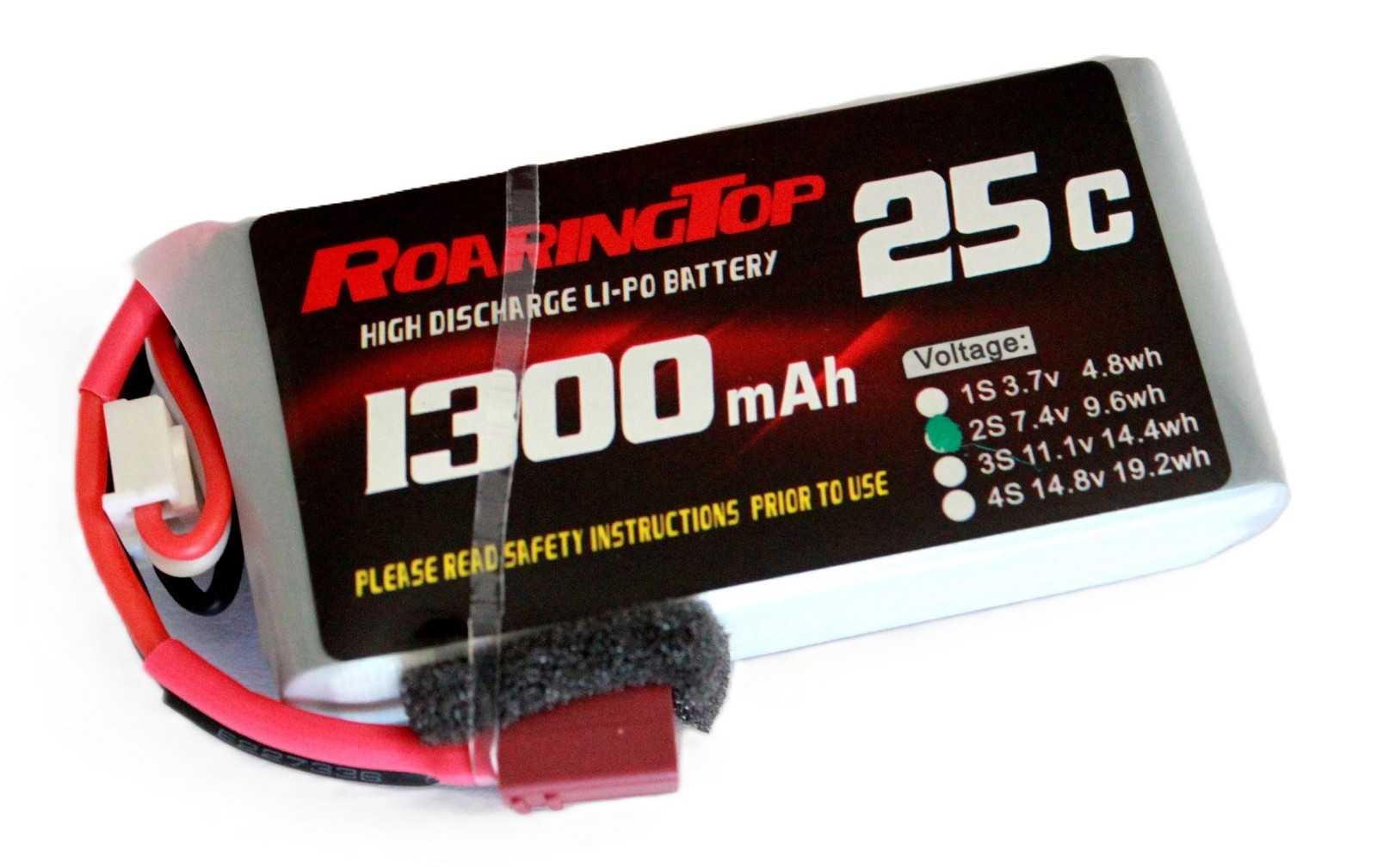 RoaringTop LiPo Battery Pack 25C 1300mAh 2S 7.4V with Deans Plug