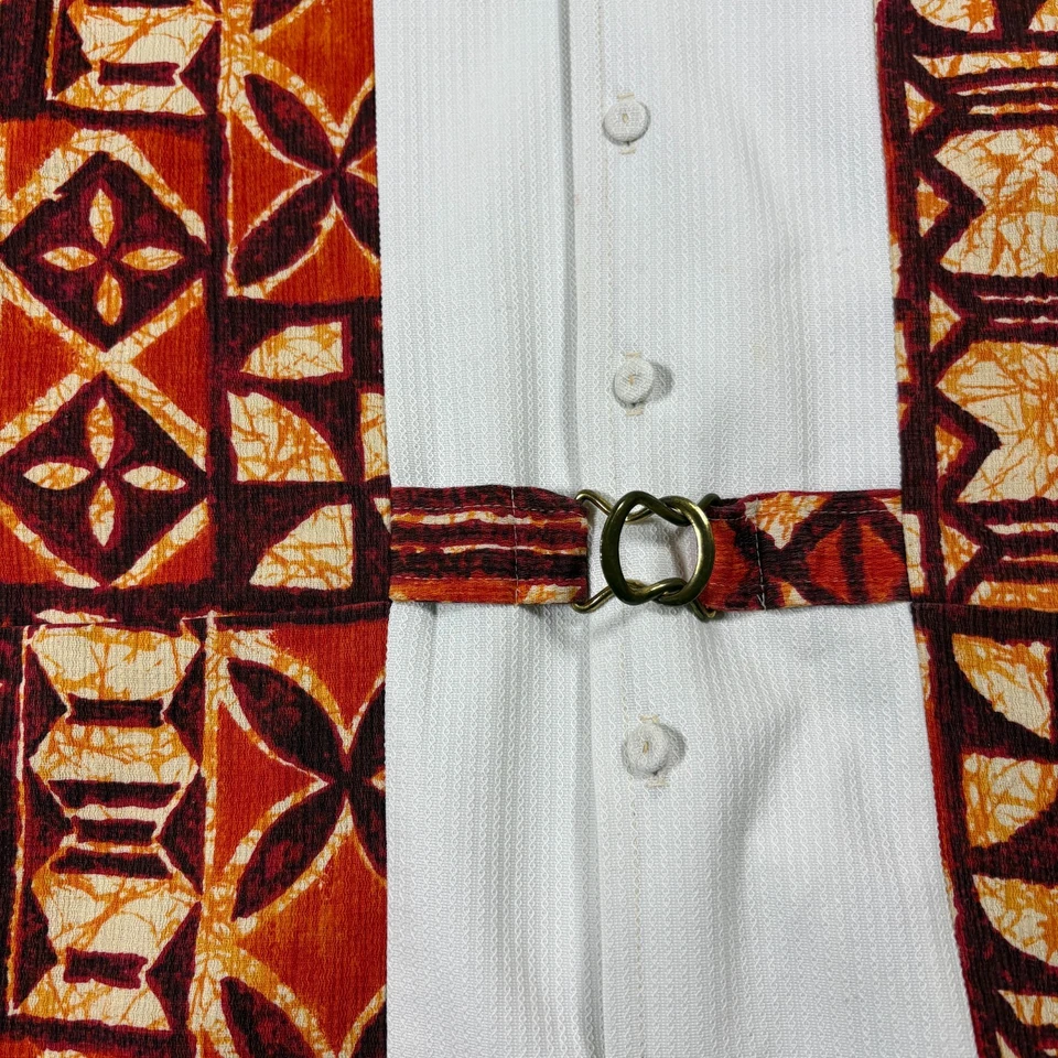 Camisa Iolani Hawaii Para Hombre Grande Blanca Roja Tribal Cinturón De Colección Años 70 Aloha Foto 2 de 4