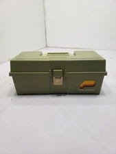 Vintage Plano One Tray Fishing Tackle Box Olive Green Model 2210 6 Compartments