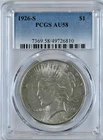 1926-S PEACE Silver Dollar AU58 PCGS Graded $1 Coin 7369