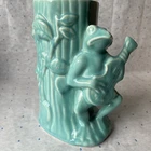 VINTAGE SHAWNEE  McCoy RARE turquoise FROG PLAYING GUITAR VASE perfect