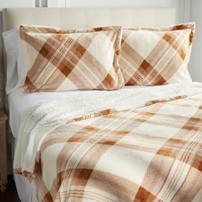 Berkshire Printed Plaid Bonded Dobby Coverlet (Chestnut Queen)