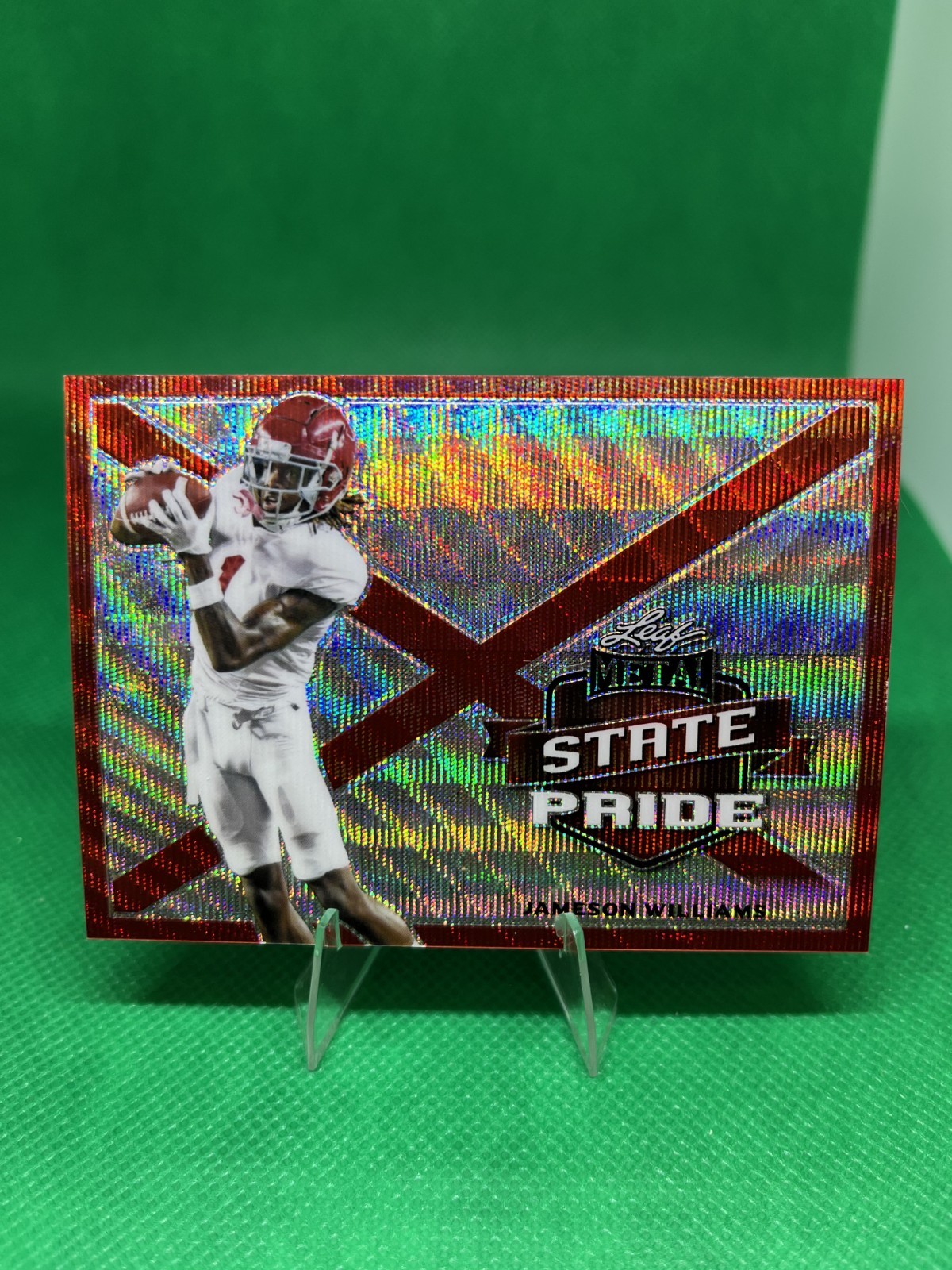 Jameson Williams Leaf Draft Metal State Pride #SPJW1 Red White & Blue Wave
