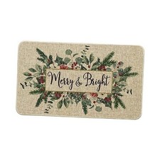Merry Bright Eucalyptus Leaves Holly Christmas Doormat, Winter 17" x 29" Beige