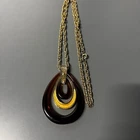 VTG Trifari Necklace Amber Lucite Gold Tone Teardrop Pendant Statement Jewelry