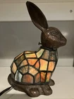 VTG Tiffany Style Stained Glass Accent Table Lamp Bunny  Light Boho Around 9”