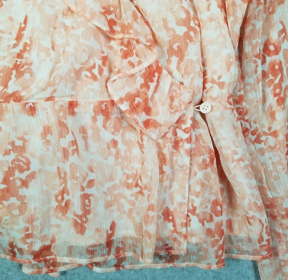 Bar III Wrap Top Feminino Extra Grande XL Laranja Branco Floral Corte Baixo Decote V Mola - Imagem 3 de 4