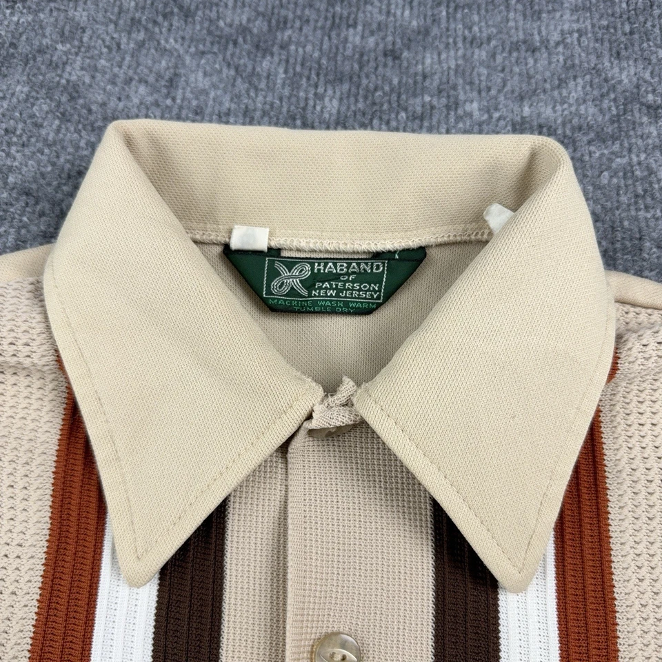 Винтажная текстурированная рубашка-поло Haband PatterMobster на пуговицах в полоску размер M. - Изображение 4 из 4