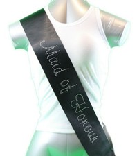 Hens Sash Diamante Crystal - Black - Maid Of Honour
