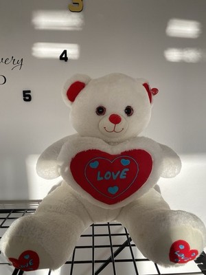 Large White Teddy Bear Plush with Red Heart LOVE Soft Toy Gift New