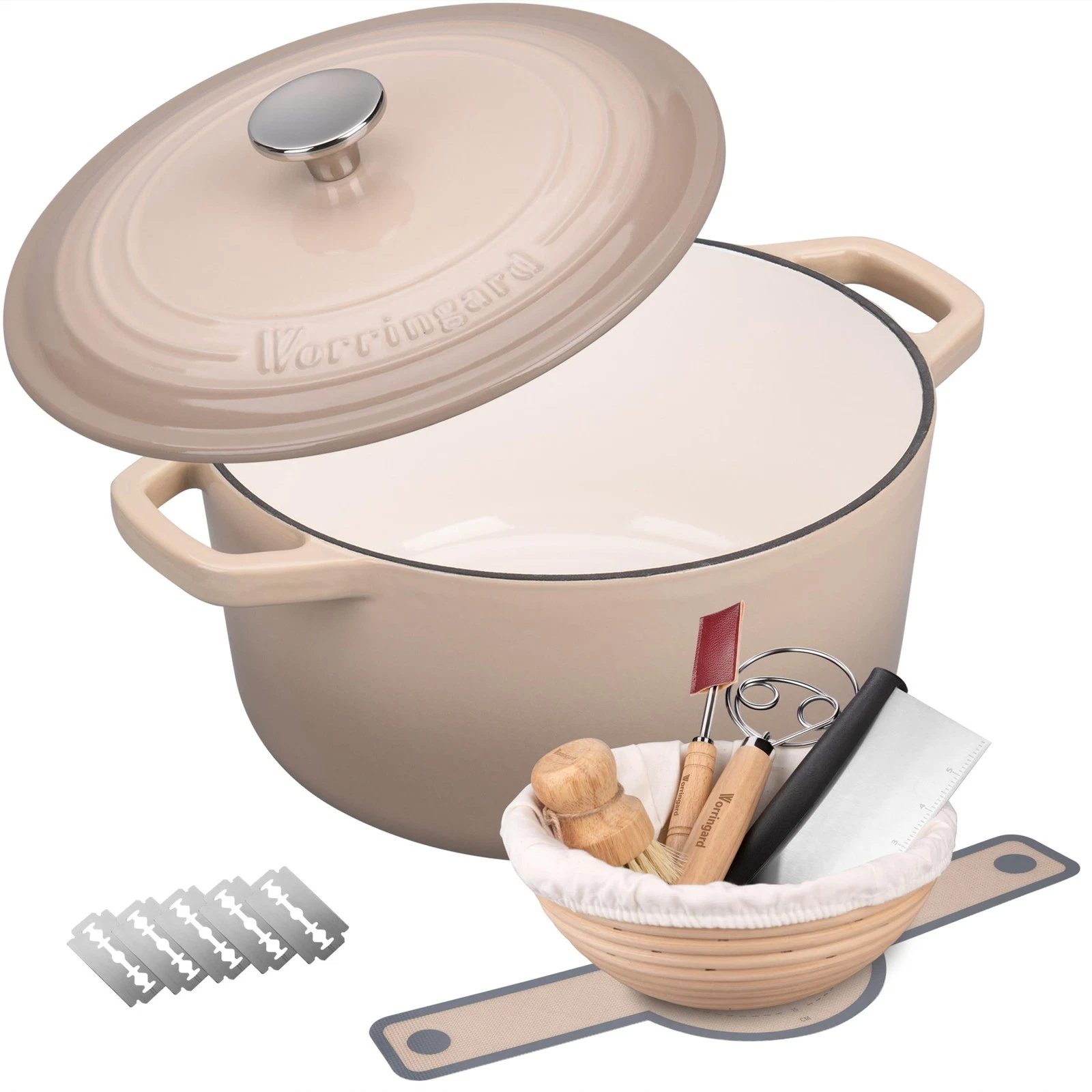 Enameled Cast Iron Dutch Oven Pot with Lid, for Bread Baking, Round Bread Ove...